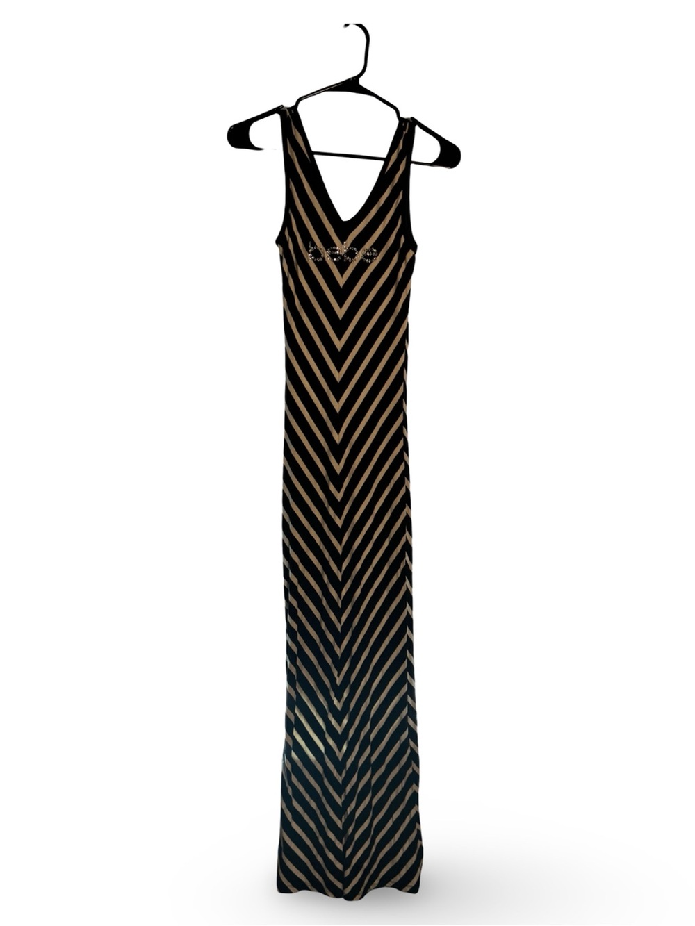 Y2K Sheath Maxi Tank Dress Women Size XS Black Bebe Logo Black & White Chevron - Picture 6 of 10